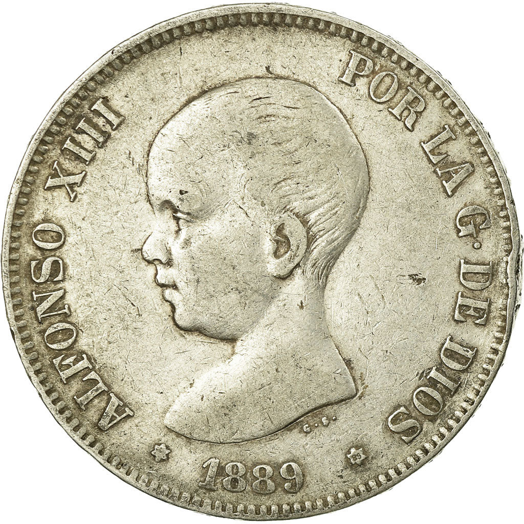 Monnaie, Espagne, Alfonso XIII, 5 Pesetas, 1889, Madrid, TB+, Argent, KM:689