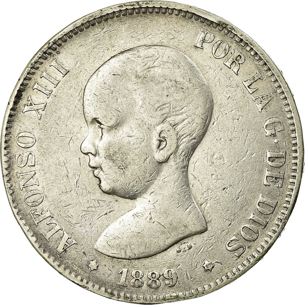 Coin, Spain, Alfonso XIII, 5 Pesetas, 1889, Madrid, VF(30-35), Silver, KM:689