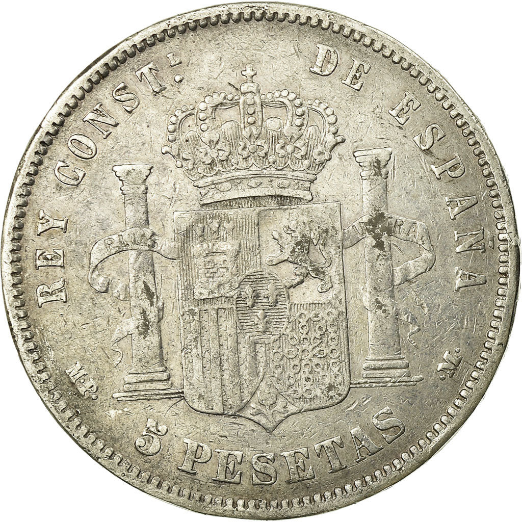 Coin, Spain, Alfonso XIII, 5 Pesetas, 1889, Madrid, VF(30-35), Silver, KM:689
