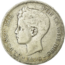 Moneta, Spagna, Alfonso XIII, 5 Pesetas, 1898, Madrid, MB, Argento, KM:707