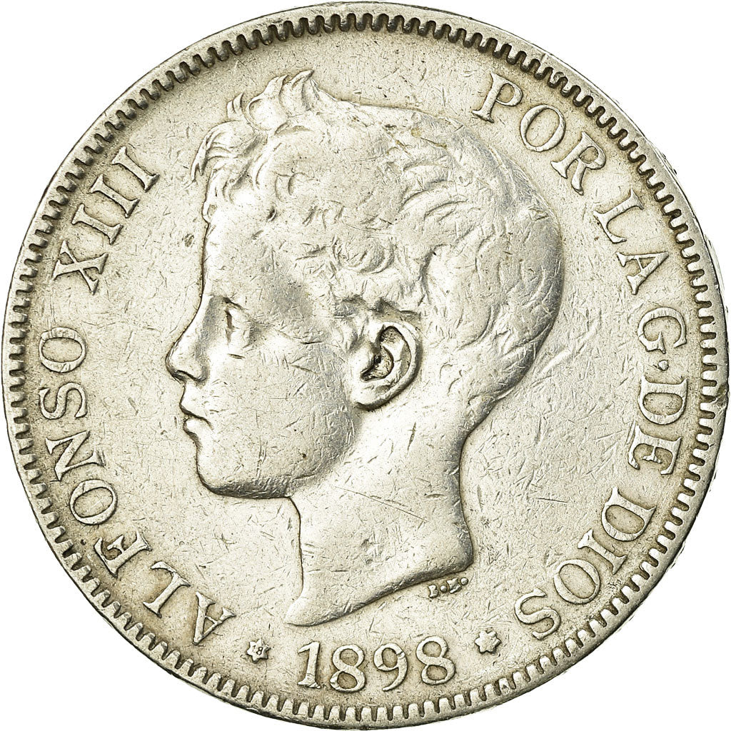 Monnaie, Espagne, Alfonso XIII, 5 Pesetas, 1898, Madrid, TB+, Argent, KM:707