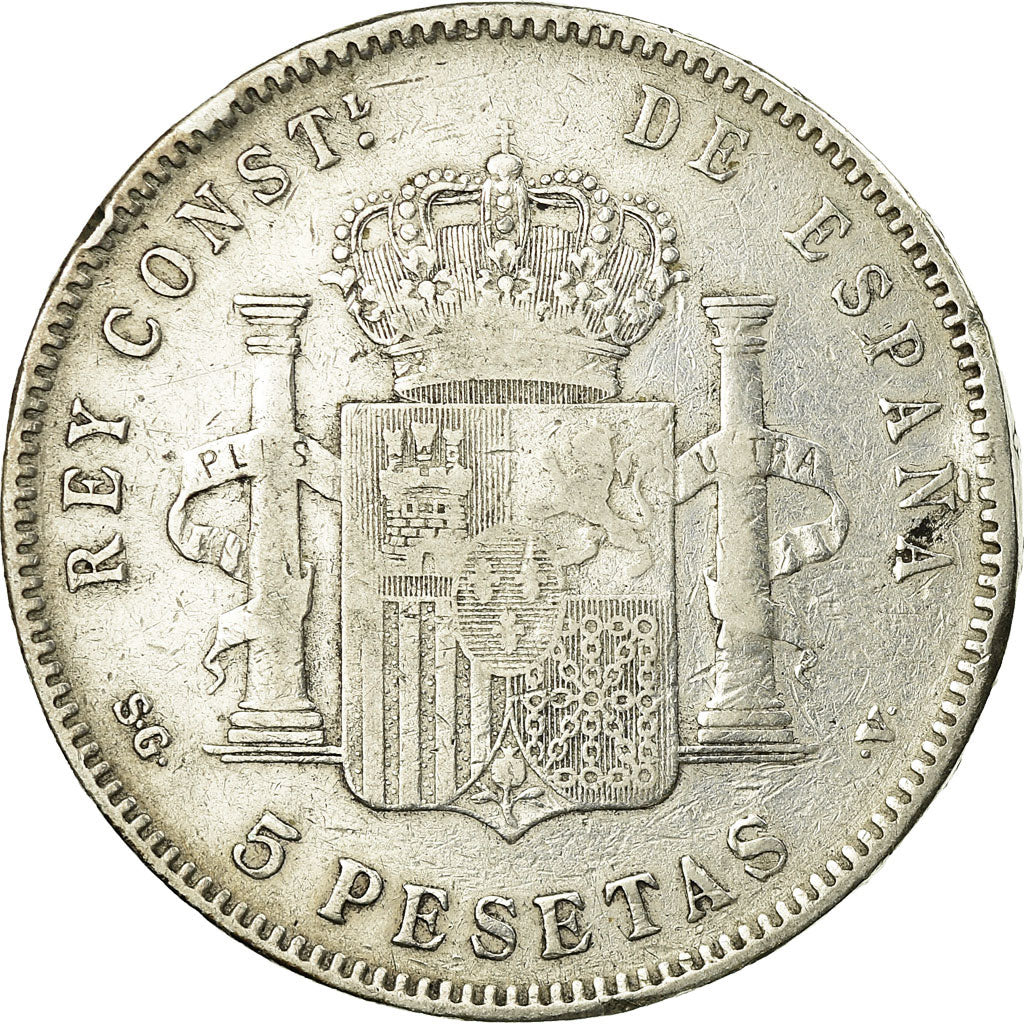 Monnaie, Espagne, Alfonso XIII, 5 Pesetas, 1898, Madrid, TB+, Argent, KM:707