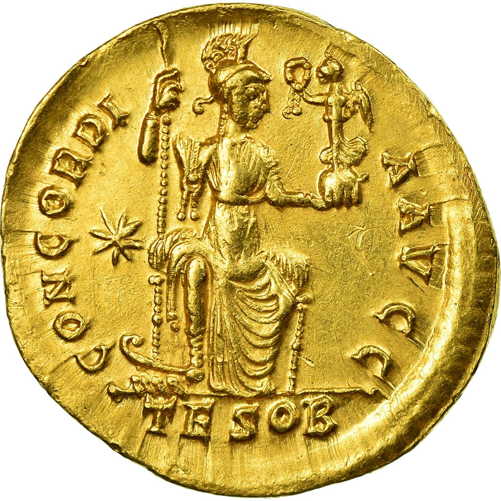 Moneta, Honorius, Solidus, Thessalonica, Rare, SPL, Oro, RIC:348