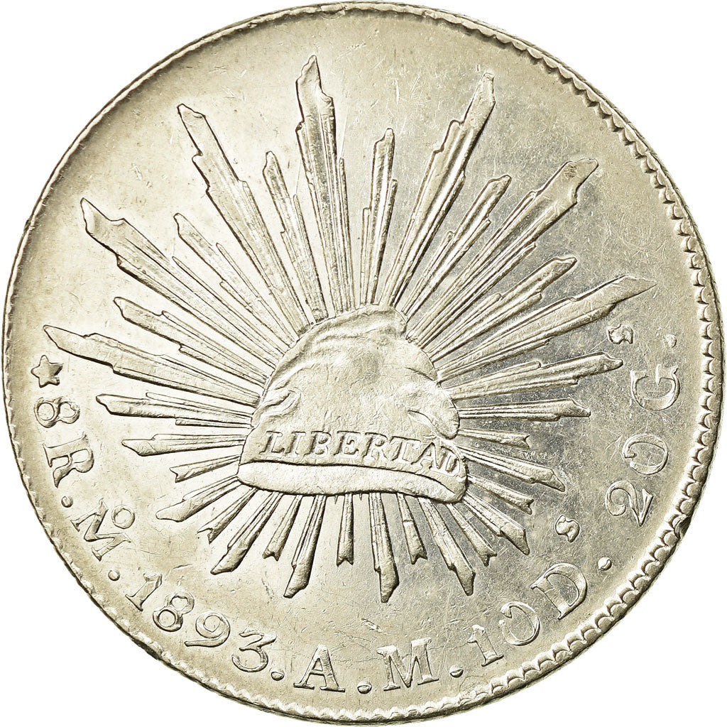 Coin, Mexico, 8 Reales, 1893, Mexico City, AU(55-58), Silver, KM:377.10