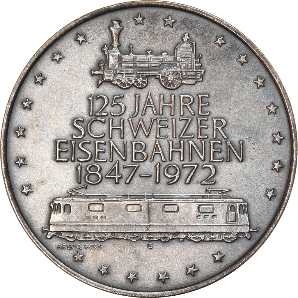 Switzerland, Medal, 125 Jahre Schweizer Eisenbahnen, Lokomotive Krokodil
