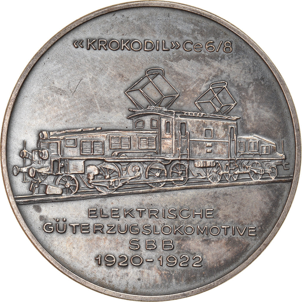 Switzerland, Medal, 125 Jahre Schweizer Eisenbahnen, Lokomotive Krokodil