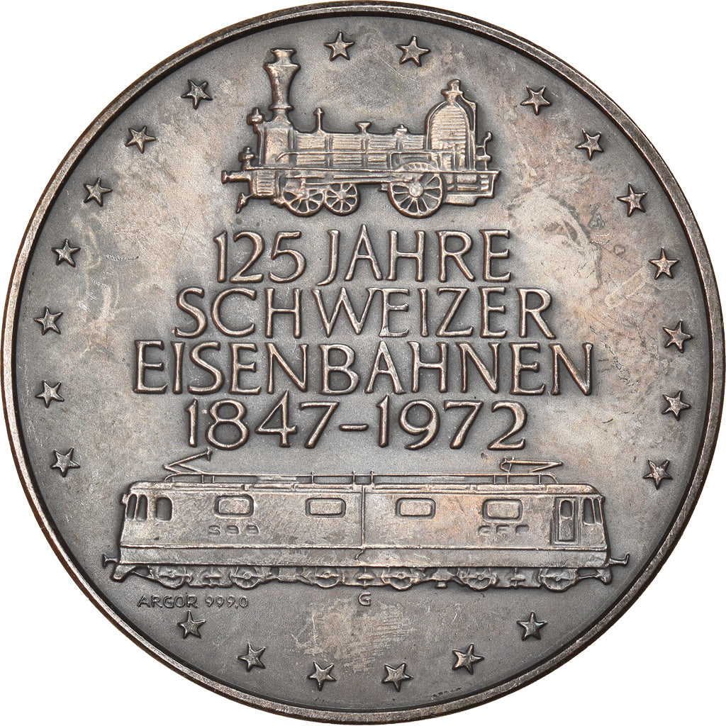 Switzerland, Medal, 125 Jahre Schweizer Eisenbahnen, TEE, Railway, 1972