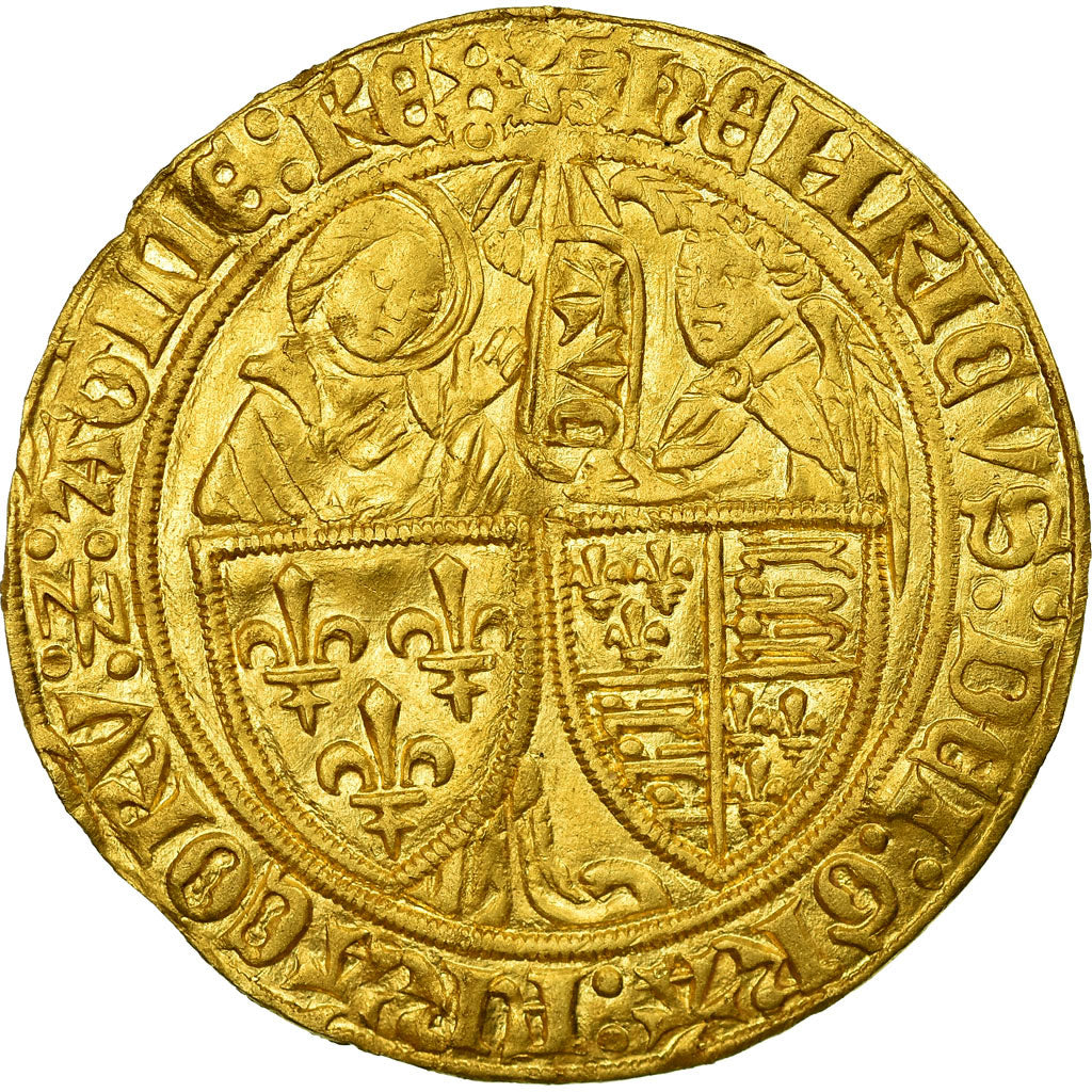 Moeda, França, Henri VI, Salut d'or, 1423, Saint Lô, AU(50-53), Dourado