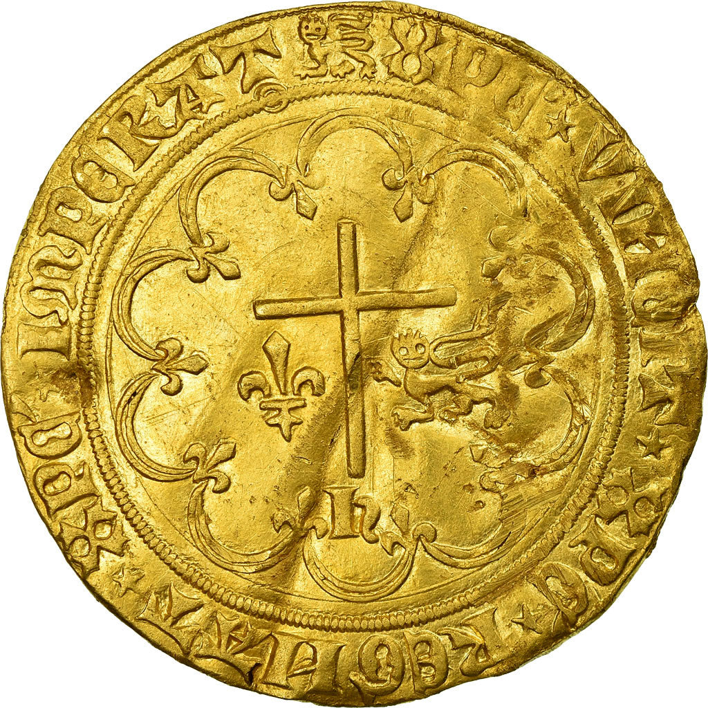 Moeda, França, Henri VI, Salut d'or, 1423, Saint Lô, AU(50-53), Dourado