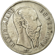 Coin, Mexico, Maximilian, Peso, 1866, Mexico City, VF(30-35), Silver, KM:388.1