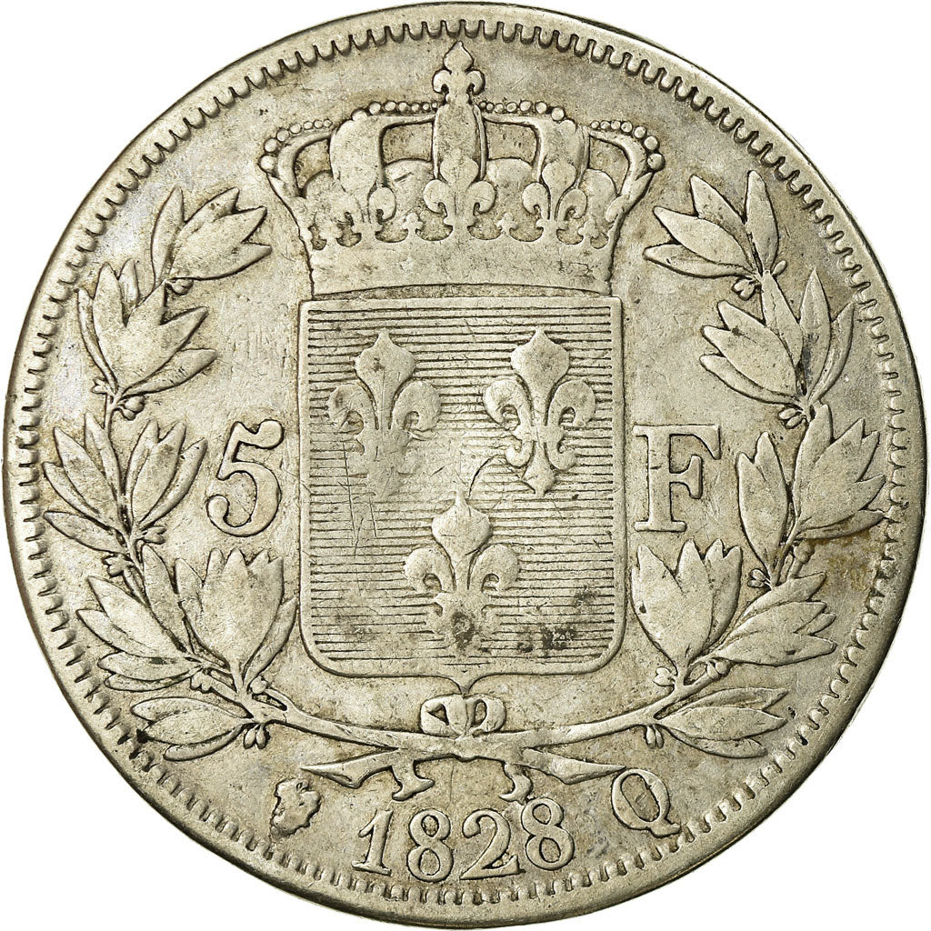 Coin, France, Charles X, 5 Francs, 1828, Perpignan, VF(20-25), Silver, KM:728.11