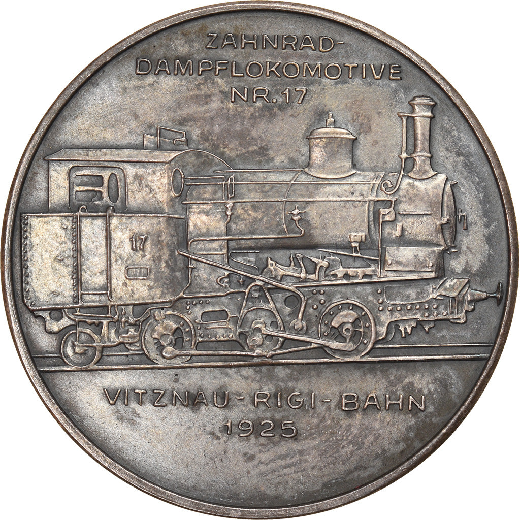 Switzerland, Medal, 125 Jahre Schweizer Eisenbahnen, Zahnrad-Dampflokomotive