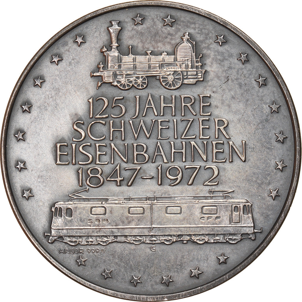 Switzerland, Medal, 125 Jahre Schweizer Eisenbahnen, Zahnrad-Dampflokomotive