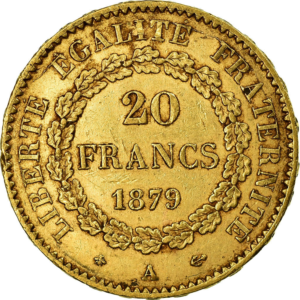 Moneta, Francja, Génie, 20 Francs, 1879, Paris, EF(40-45), Złoto, KM:825