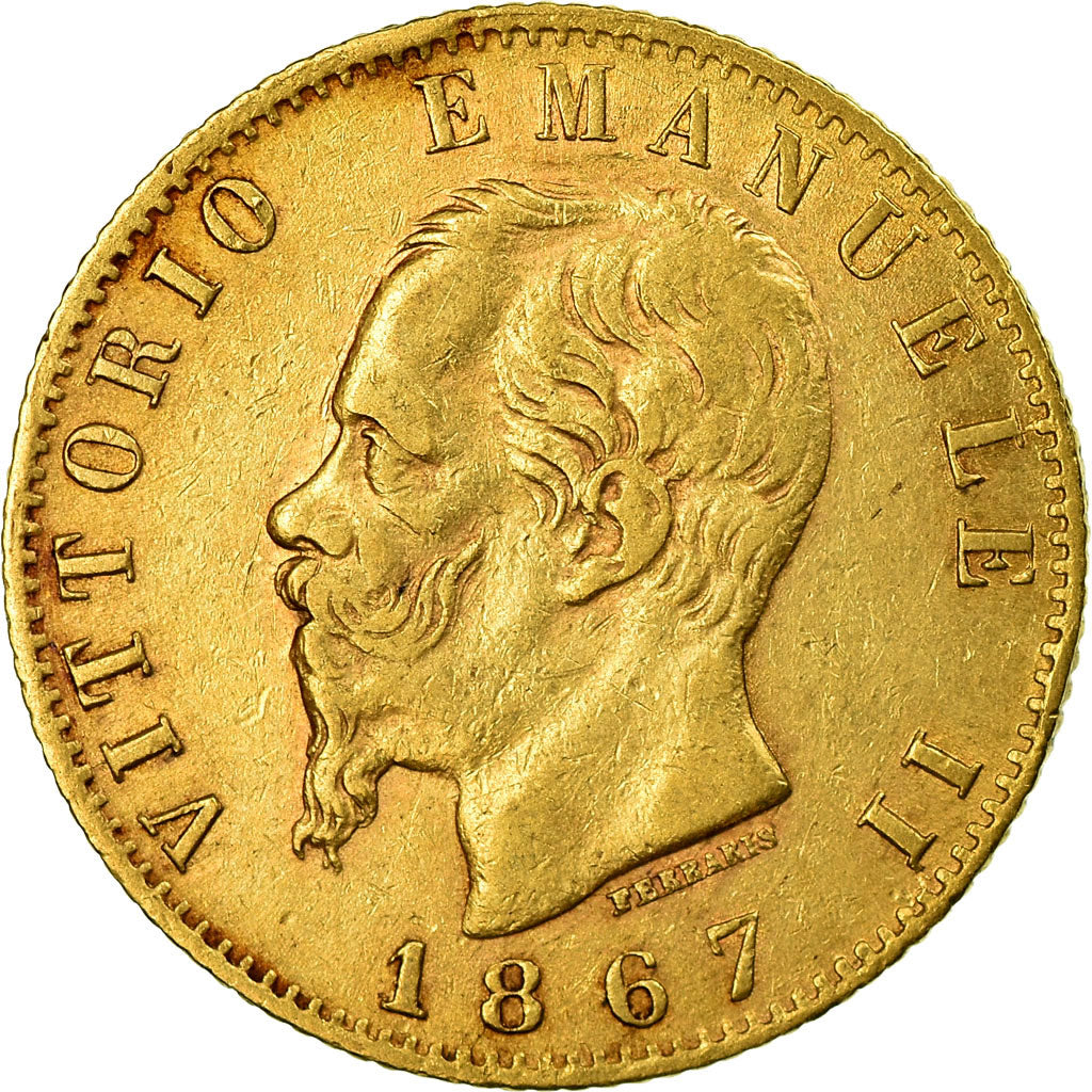Moeda, Itália, Vittorio Emanuele II, 20 Lire, 1867, Torino, EF(40-45), Dourado