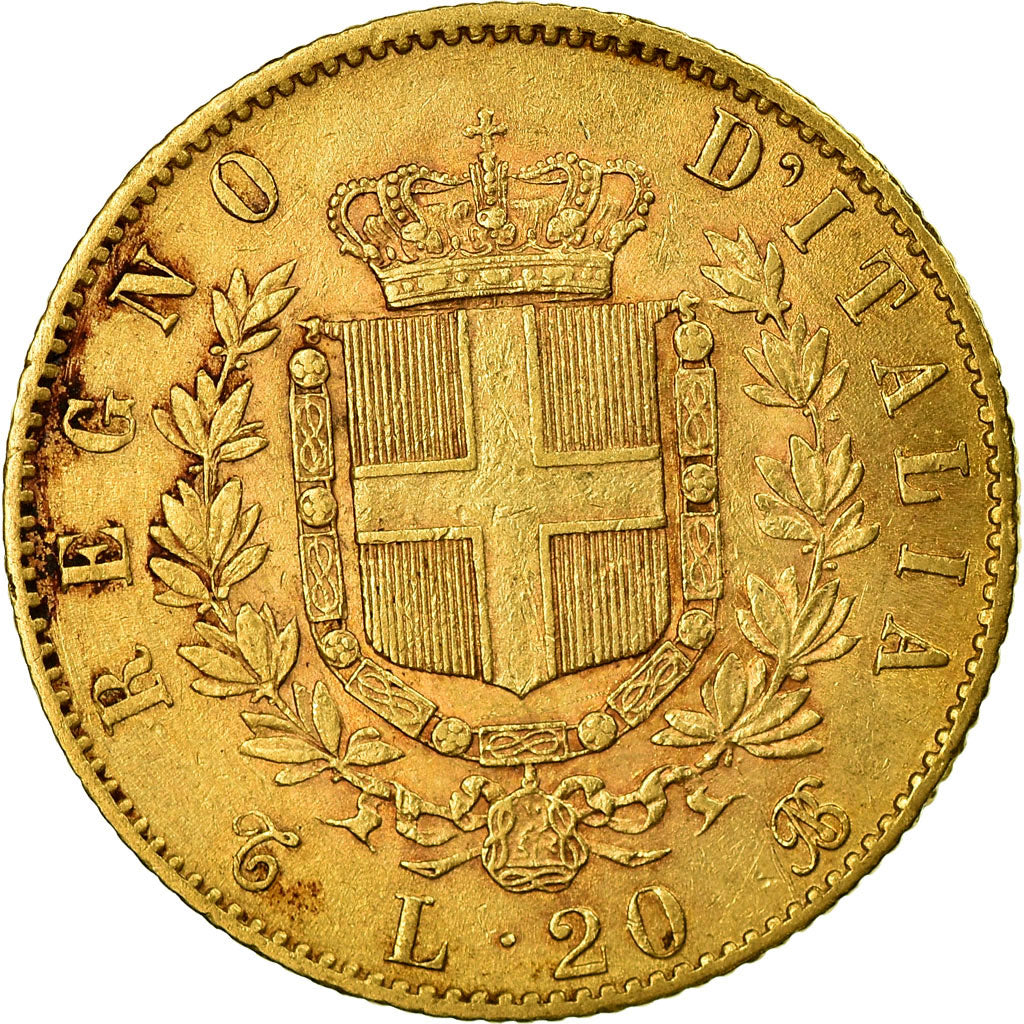 Moeda, Itália, Vittorio Emanuele II, 20 Lire, 1867, Torino, EF(40-45), Dourado