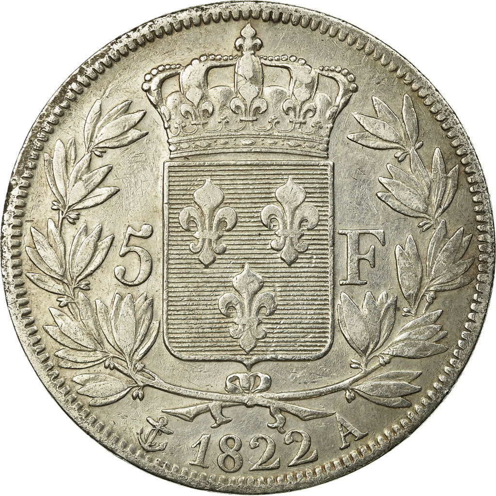 Coin, France, Louis XVIII, Louis XVIII, 5 Francs, 1822, Paris, VF(30-35)