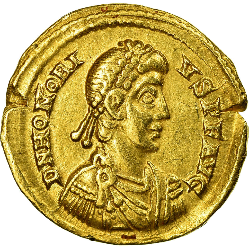 Coin, Honorius, Solidus, 395-402, Milan, AU(55-58), Gold, RIC:1206C