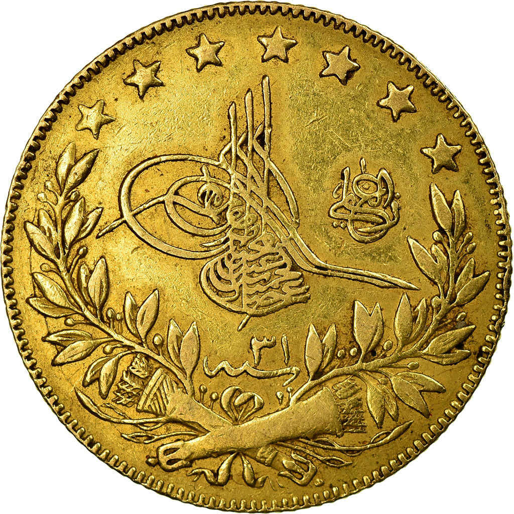 Coin, Turkey, Abdul Hamid II, 100 Kurush, 1906, Qustantiniyah, EF(40-45), Gold