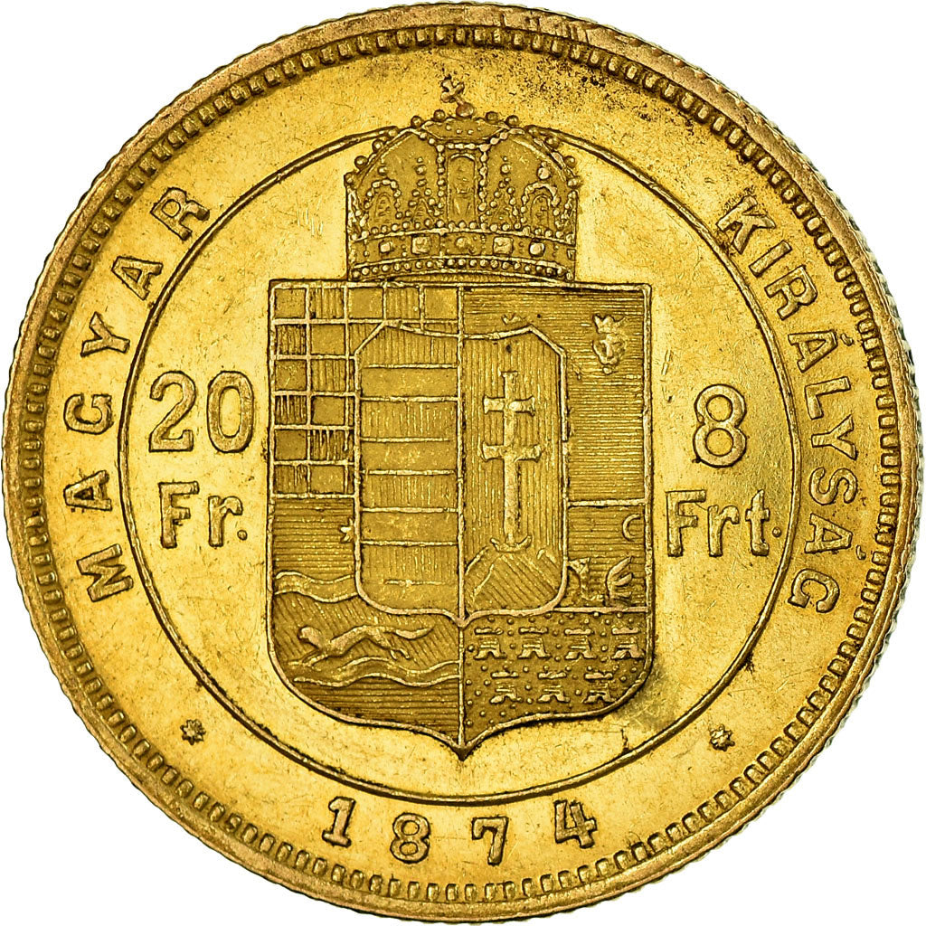 Coin, Hungary, Franz Joseph I, 8 Forint 20 Francs, 1874, Kremnitz, MS(60-62)
