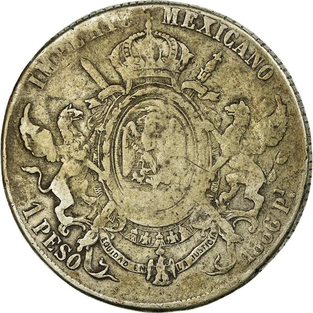 Moneta, Messico, Maximilian, Peso, 1866, Mexico City, MB, Argento, KM:388.1