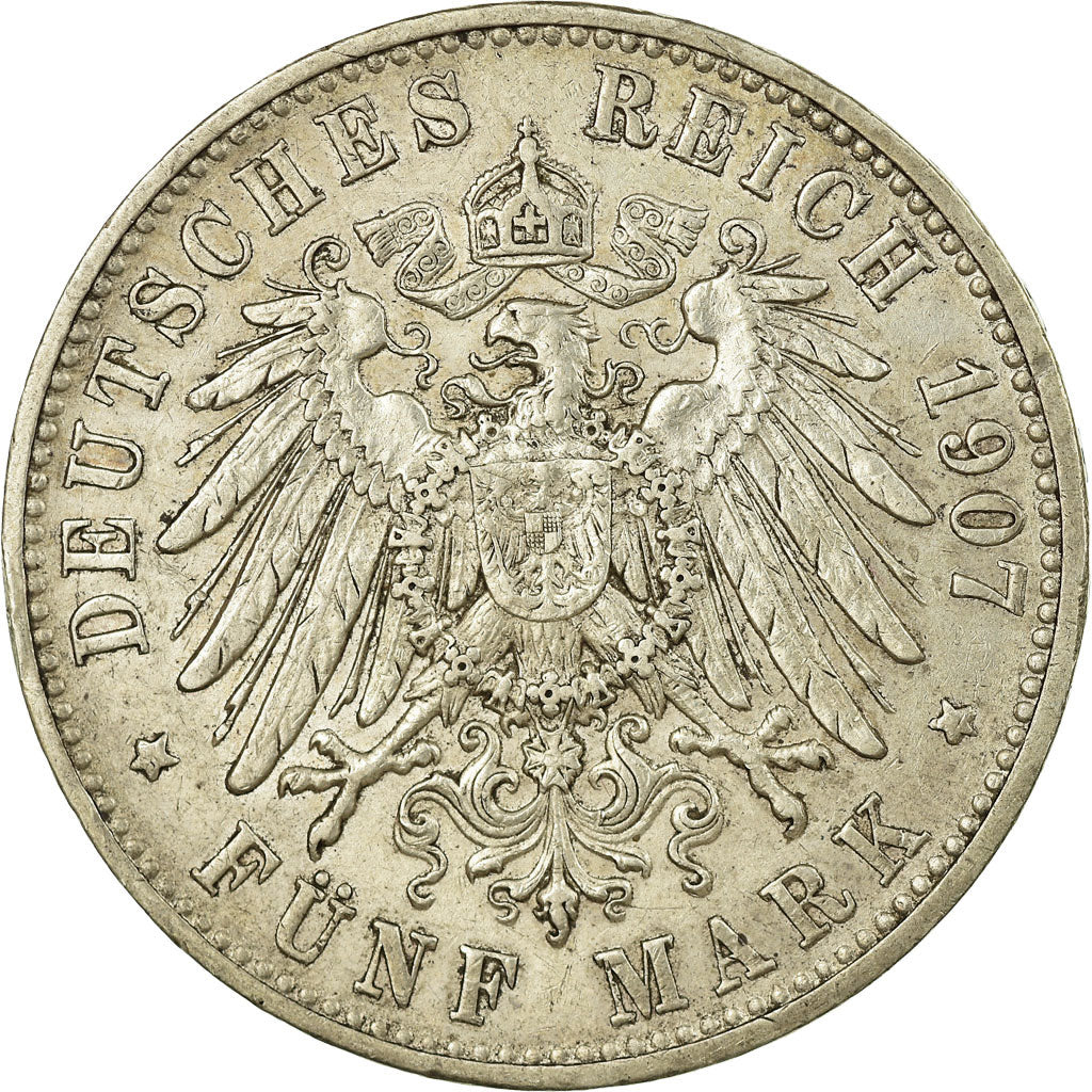 Moneta, Stati tedeschi, WURTTEMBERG, Wilhelm II, 5 Mark, 1907, Freudenstadt, BB