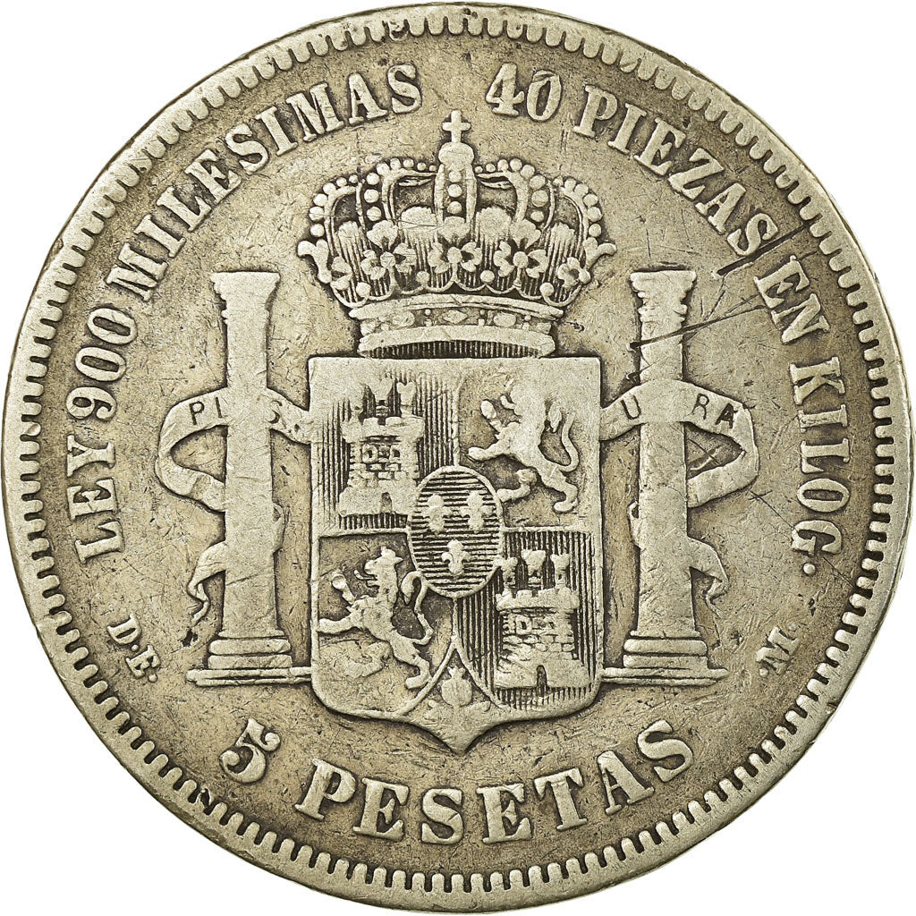 Coin, Spain, Alfonso XII, 5 Pesetas, 1875, VF(30-35), Silver, KM:671