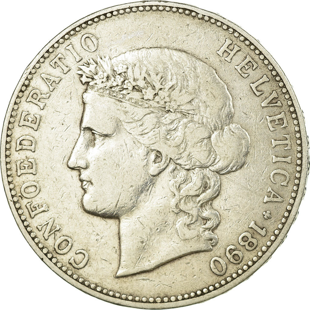 Coin, Switzerland, 5 Francs, 1890, Bern, VF(20-25), Silver, KM:34