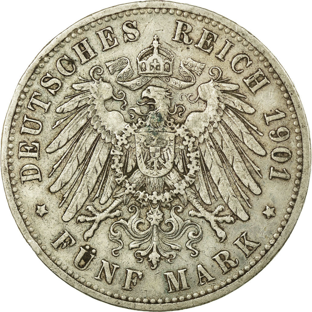 Coin, German States, PRUSSIA, Wilhelm II, 5 Mark, 1901, Berlin, VF(30-35)