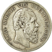 Coin, German States, WURTTEMBERG, Karl I, 5 Mark, 1876, Freudenstadt, VF(30-35)