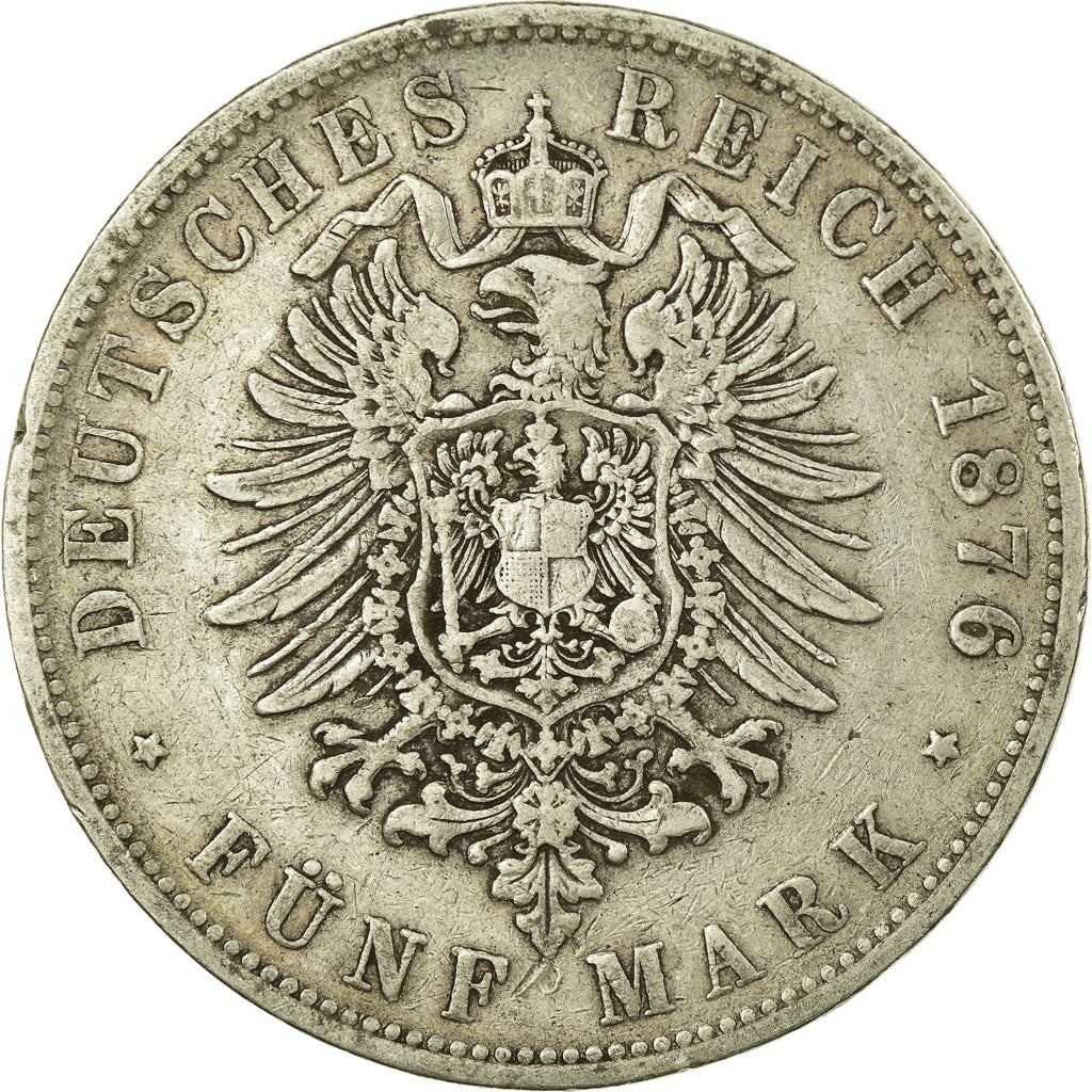 Coin, German States, WURTTEMBERG, Karl I, 5 Mark, 1876, Freudenstadt, VF(30-35)
