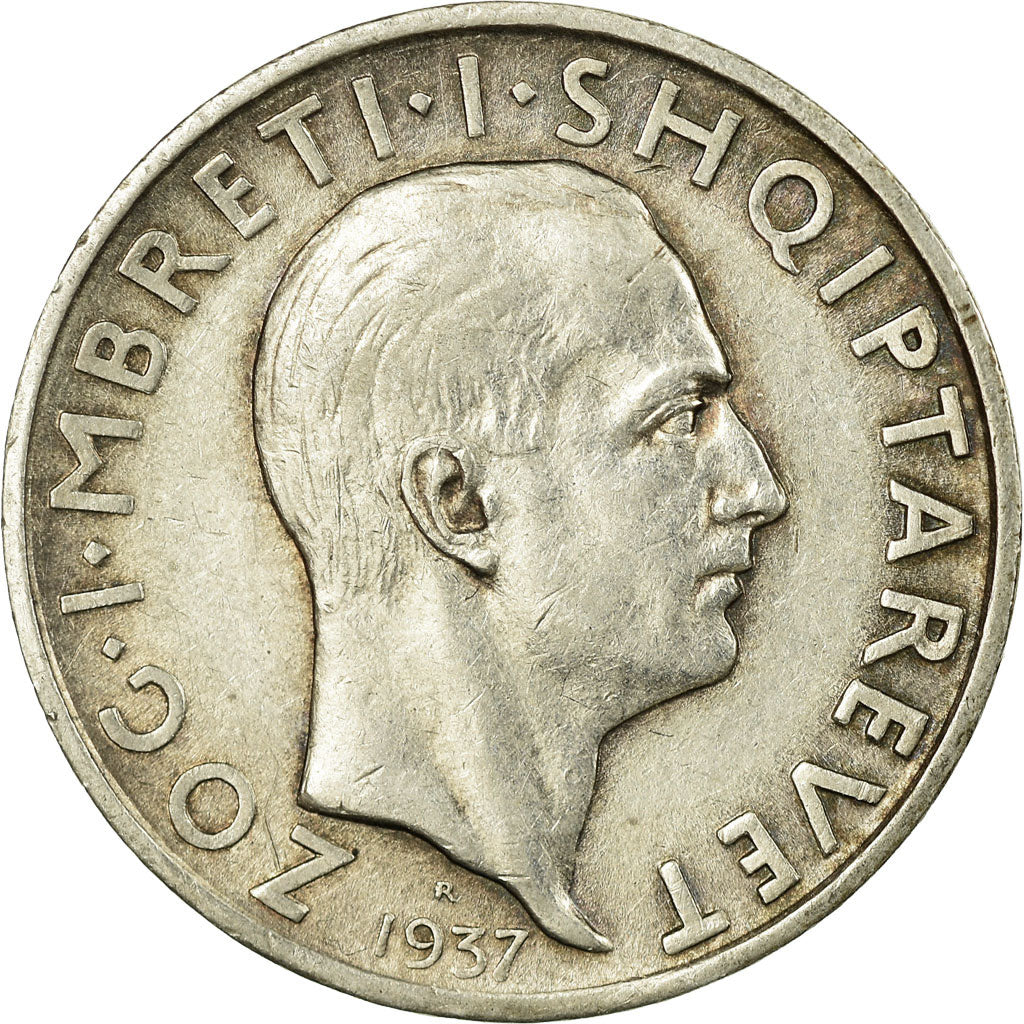 Munten, Albanië, Zog I, Frang Ar, 1937, Rome, ZF, Zilver, KM:16