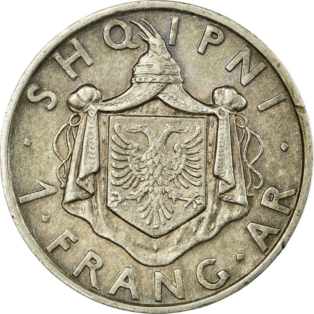 Munten, Albanië, Zog I, Frang Ar, 1937, Rome, ZF, Zilver, KM:16