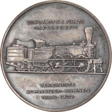 Switzerland, Medal, 125 Jahre Schweizer Eisenbahnen, Lokomotive Spluegen