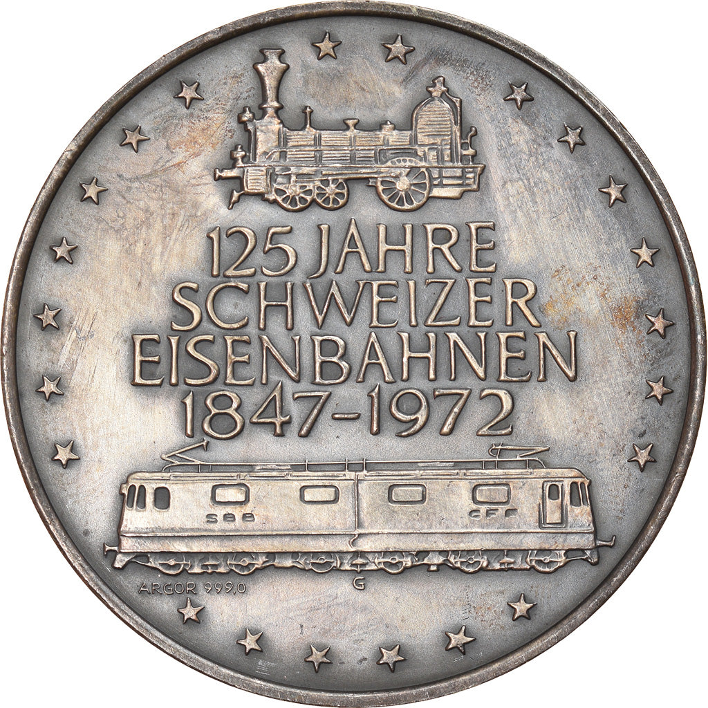 Switzerland, Medal, 125 Jahre Schweizer Eisenbahnen, Lokomotive Spluegen