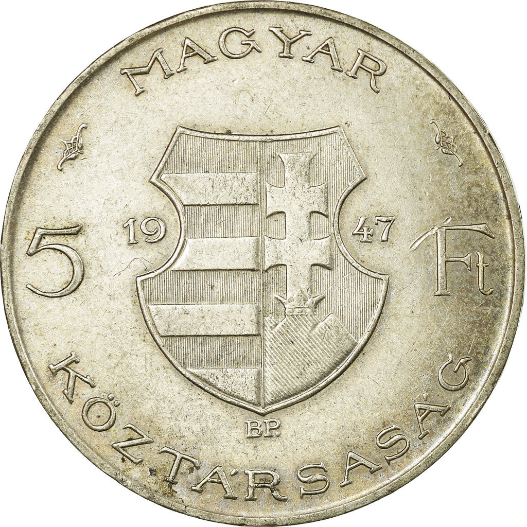 Coin, Hungary, 5 Forint, 1947, Budapest, AU(55-58), Silver, KM:534a