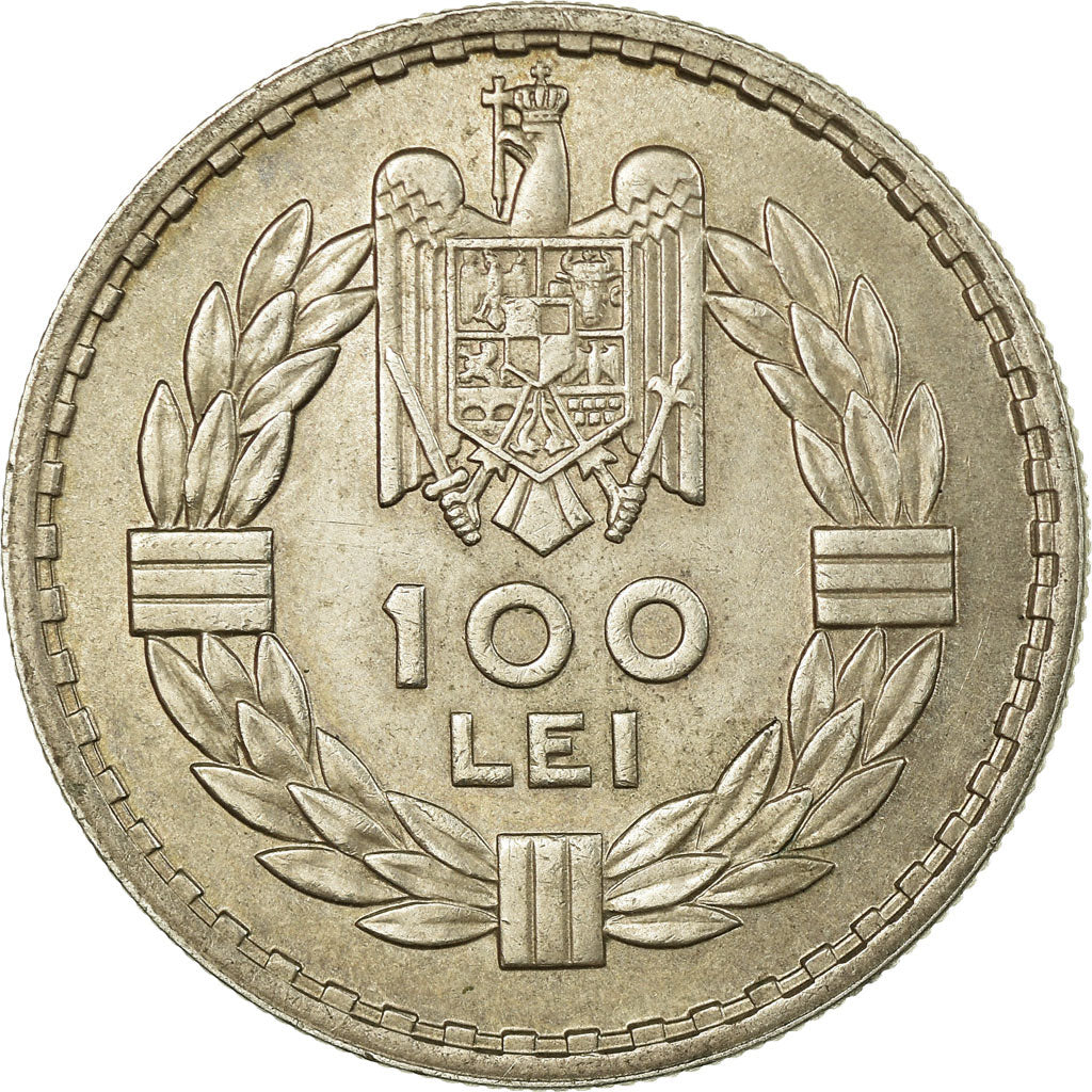 Moneda, Rumanía, Carol II, 100 Lei, 1932, MBC+, Plata, KM:52