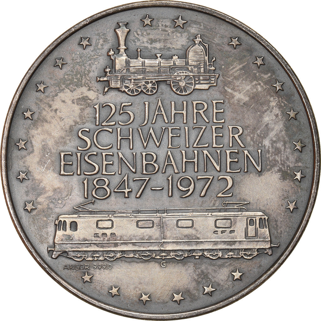 Switzerland, Medal, 125 Jahre Schweizer Eisenbahnen, Lokomotive Limmat, Railway