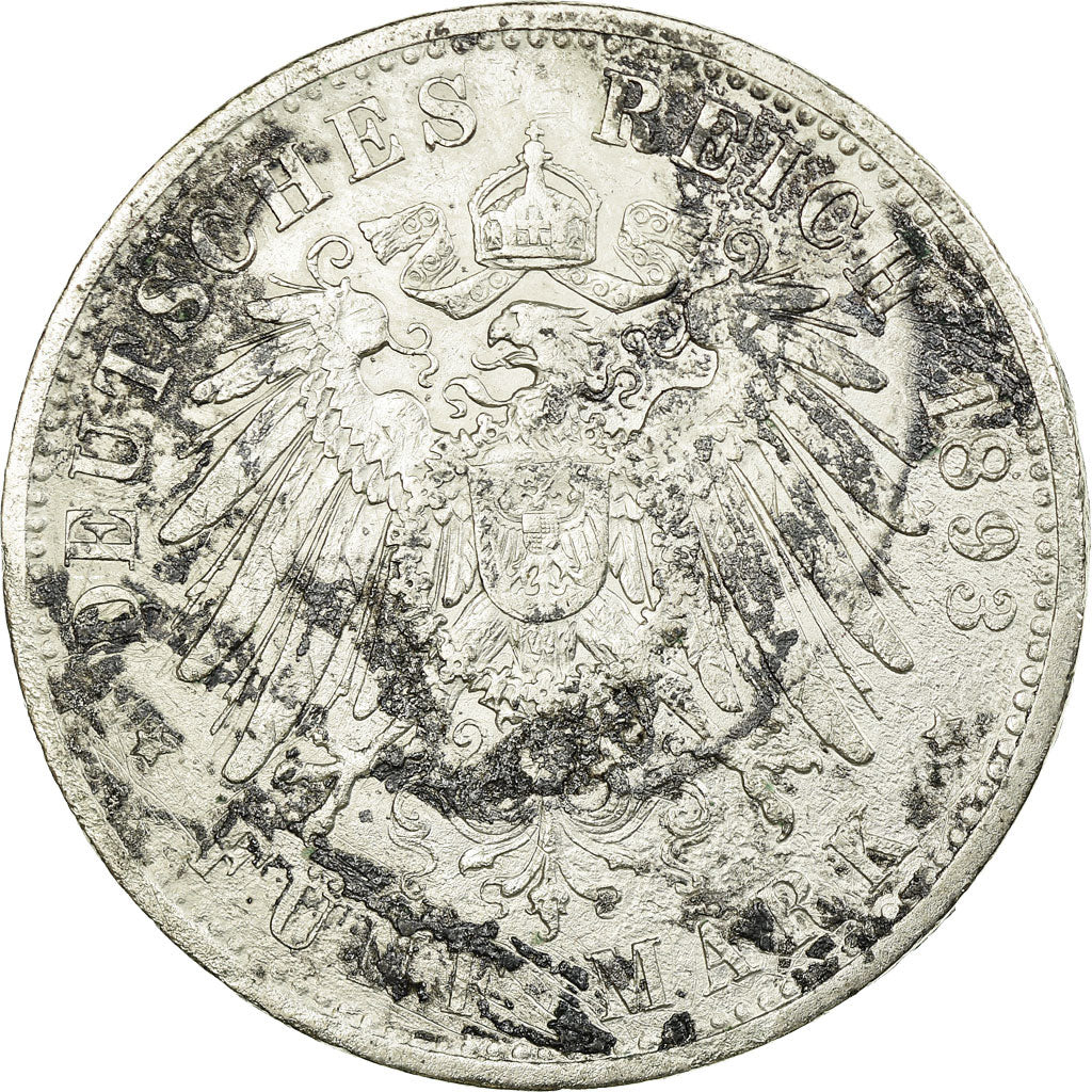 Coin, German States, PRUSSIA, Wilhelm II, 5 Mark, 1893, Berlin, F(12-15)