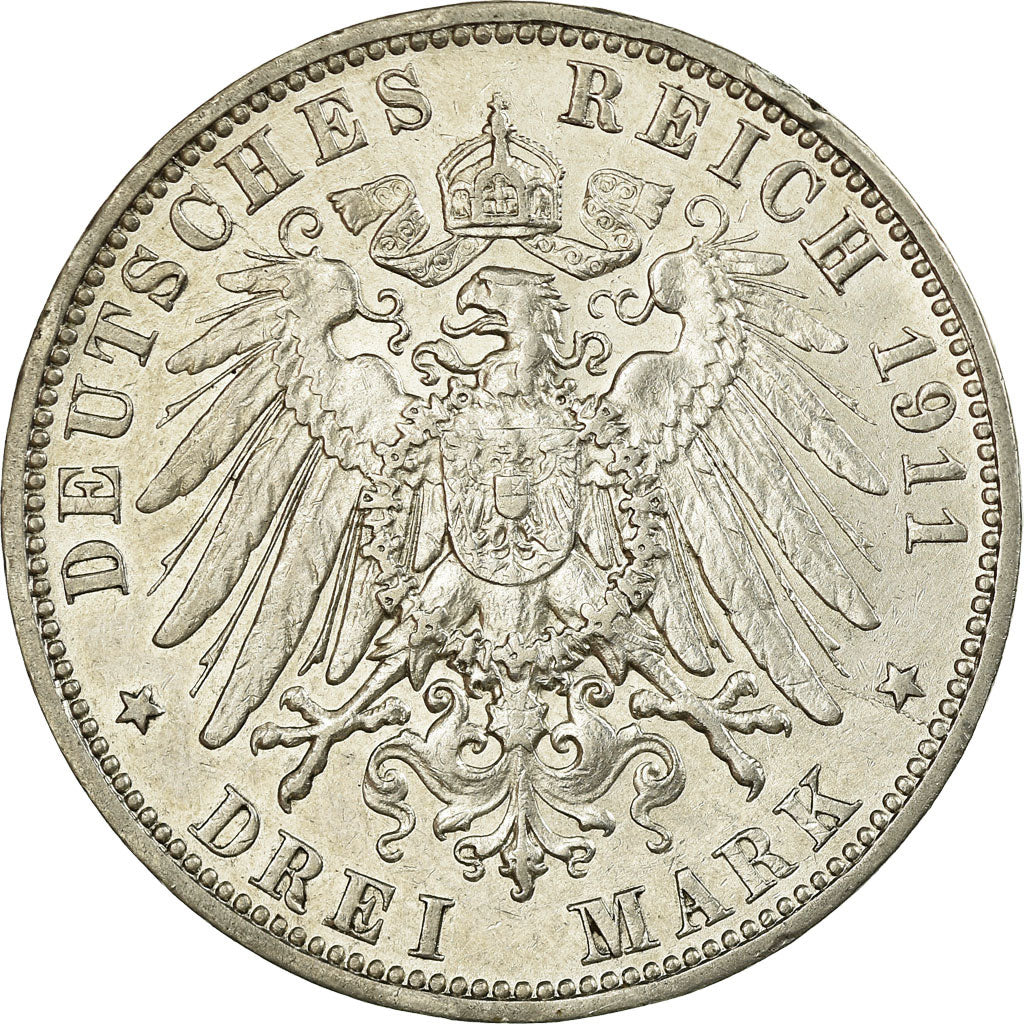 Coin, German States, HAMBURG, 3 Mark, 1911, Hamburg, AU(50-53), Silver, KM:620