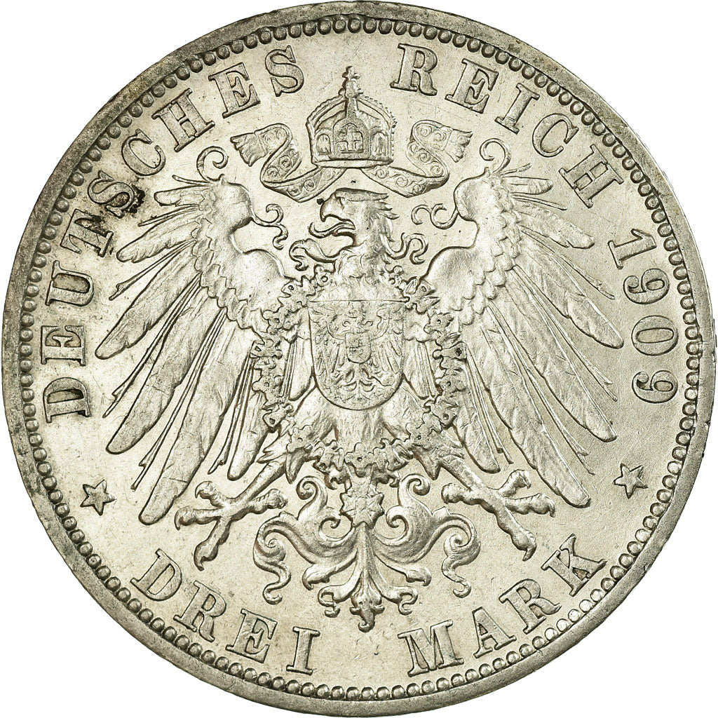 Moneta, Stati tedeschi, PRUSSIA, Wilhelm II, 3 Mark, 1909, Berlin, BB+, Argento