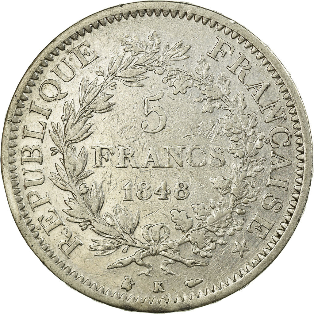 Moneta, Francia, Hercule, 5 Francs, 1848, Bordeaux, BB, Argento, KM:756.4