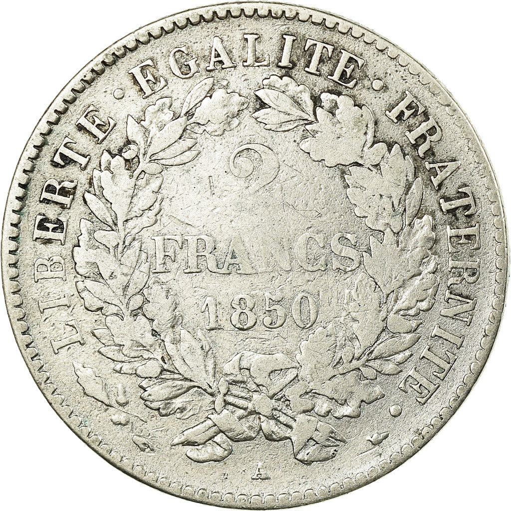 Moneta, Francia, Cérès, 2 Francs, 1850, Paris, MB, Argento, KM:760.1