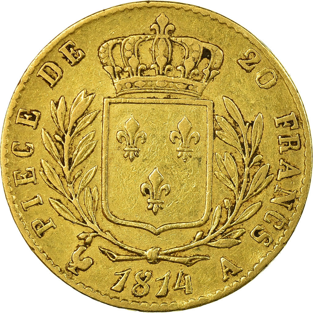 Moeda, França, Louis XVIII, Louis XVIII, 20 Francs, 1814, Paris, VF(30-35)