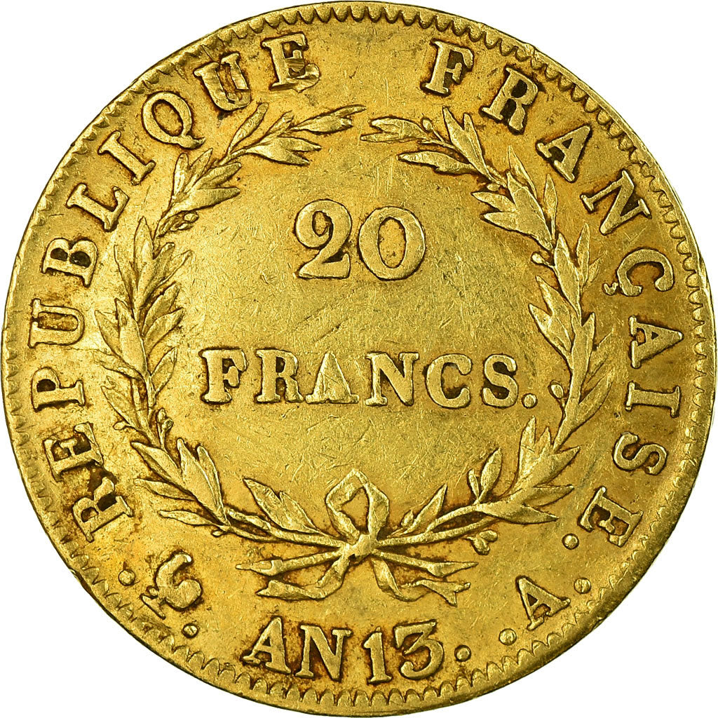 Moneta, Francia, Napoléon I, 20 Francs, AN 13, Paris, MB+, Oro, KM:663.1