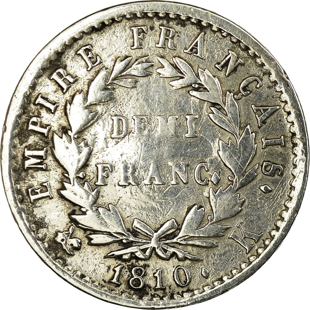 Coin, France, Napoléon I, 1/2 Franc, 1810, Bordeaux, VF(20-25), Silver