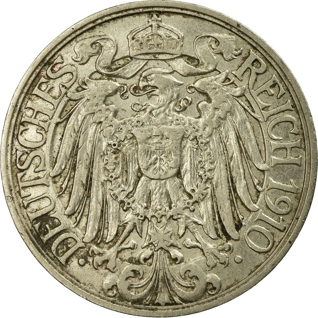 Coin, GERMANY - EMPIRE, Wilhelm II, 25 Pfennig, 1910, Berlin, VF(30-35), Nickel