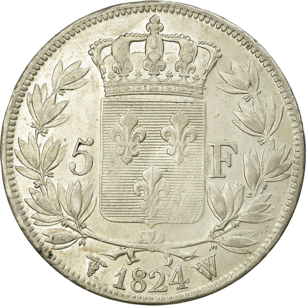 Munten, Frankrijk, Louis XVIII, 5 Francs, 1824, Lille, ZF+, Zilver, KM:711.13