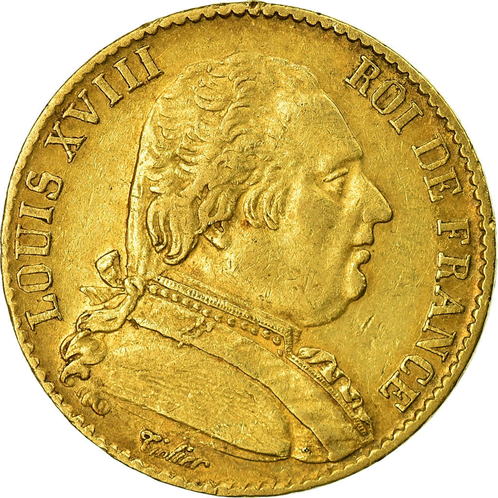 Moneta, Francja, Louis XVIII, Louis XVIII, 20 Francs, 1814, Paris, EF(40-45)