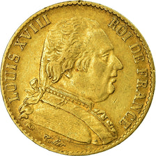 Moneta, Francja, Louis XVIII, Louis XVIII, 20 Francs, 1814, Paris, EF(40-45)